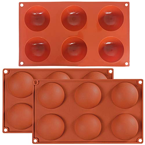 SourceTon - Molde de silicona con 6 agujeros, 6 cavidades, bandeja de silicona de media esfera (naranja) para chocolate, pasteles, gelatina, pudín, jabón hecho a mano