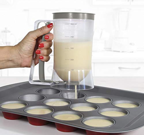 Space Home - Dosificador de Masa Pastelera - Jarra Medidora - Dispensador de Masa para Cupcakes, Magdalenas, Crepes o Pancakes - Distribuidor de Masa con Indicador de Medidas - 900 mL