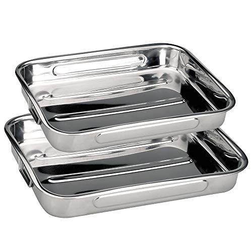 Space Home - Set de 2 Rustideras de Horno con Asas - Lasañera - Bandeja de Horno - Acero Inoxidable - Set 2