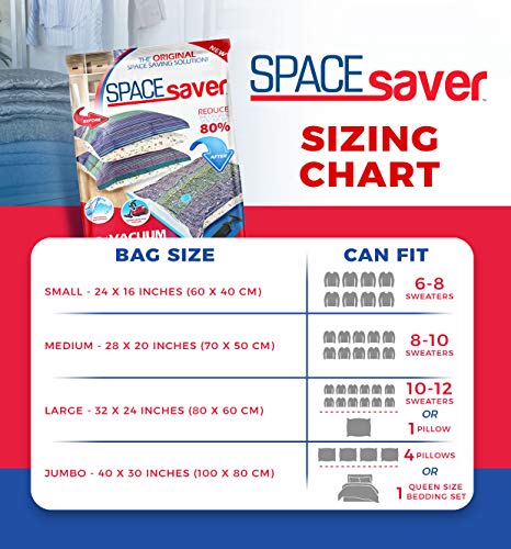 Spacesaver 12 Bolsas de Almacenamiento al vacío Premium (garantía de reemplazo de por Vida) Combinación de Bolsas (3 x Pequeñas, Medias, Grandes y Jumbo) Almacenamiento 80% más de Las Otras Marcas!