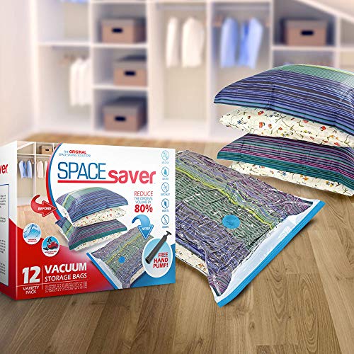 Spacesaver 12 Bolsas de Almacenamiento al vacío Premium (garantía de reemplazo de por Vida) Combinación de Bolsas (3 x Pequeñas, Medias, Grandes y Jumbo) Almacenamiento 80% más de Las Otras Marcas!