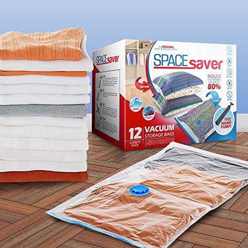 Spacesaver 12 Bolsas de Almacenamiento al vacío Premium (garantía de reemplazo de por Vida) Combinación de Bolsas (3 x Pequeñas, Medias, Grandes y Jumbo) Almacenamiento 80% más de Las Otras Marcas!