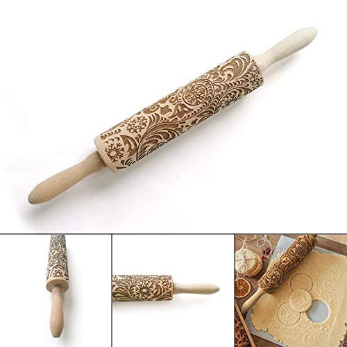 Sparta’s Store Rodillo de amasar de madera, patrones de alce de Navidad Rolling Pin, con rodamiento de bolas, estable y duradero (Dimensiones: Ø 5 x 43 cm)+8 Navidad Cortadores Galletas Moldes