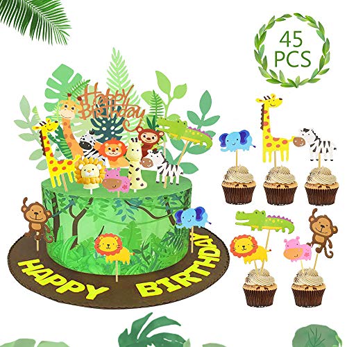 SPECOOL Animales Cupcake Toppers Decoración Tarta de Niños Fiesta de Cumpleaños Fiesta Selva Temática Animal Park para Niños Cumpleaños Animal Decoraciones de la Torta Fuentes del Partido