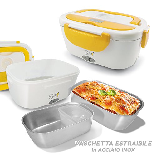 SPICE Amarillo Inox - Calentador de Comida Eléctrico, Bandeja Extraíble de Acero Inoxidable, lonchera Térmica