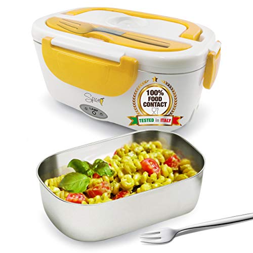 SPICE Amarillo Inox - Calentador de Comida Eléctrico, Bandeja Extraíble de Acero Inoxidable, lonchera Térmica