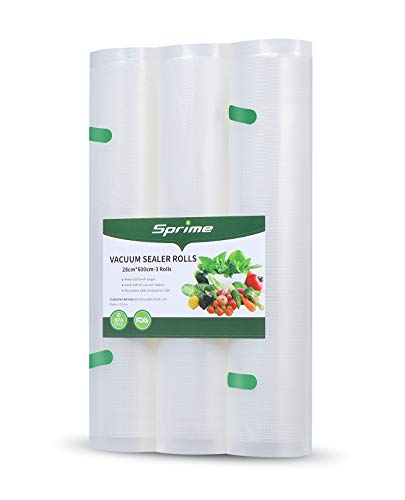 SPRIME Rollos al Vacio para Envasadora al Vacío 3 Rollos 28x600cm Bolsas de Vacio Gofradas para Conservación de Alimentos y Sous Vide Cocina & Boilable