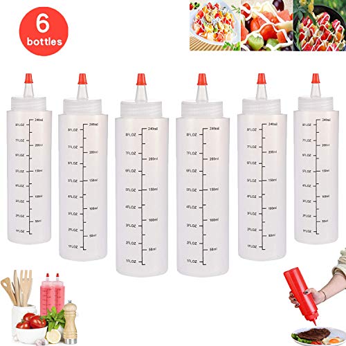 Squeeze Bottle, 6 Pcs 250ml Botella de Salsa, Dispensador de Botellas de Plástico - Ninguna Fuga, Sin BPA, para Condimentos, Salsa de Tomate, Mostaza, Mayonesa, Salsa Picante Y Aceite De Oliva