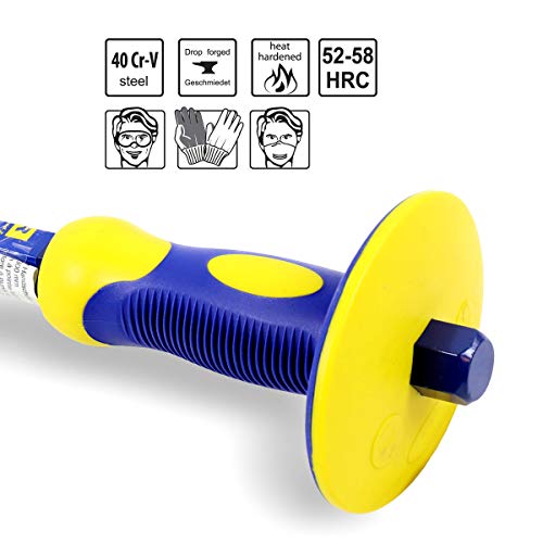 S&R Cincel Albañil 25 x 300 mm con Protector. Cortafrio para Piedra, Azulejos, Mamposteria. Acero 40CRV, 52-58 HRC profesional