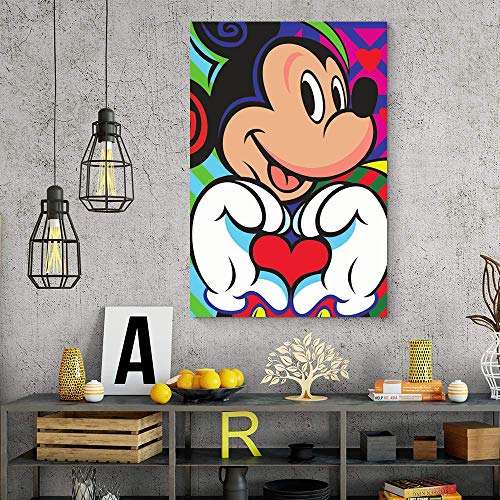 SSKJTC Lienzo decorativo moderno con marco y diseño de corazón de Mickey Mouse GestureModern Lienzo decorativo de pared de 45 x 24 cm