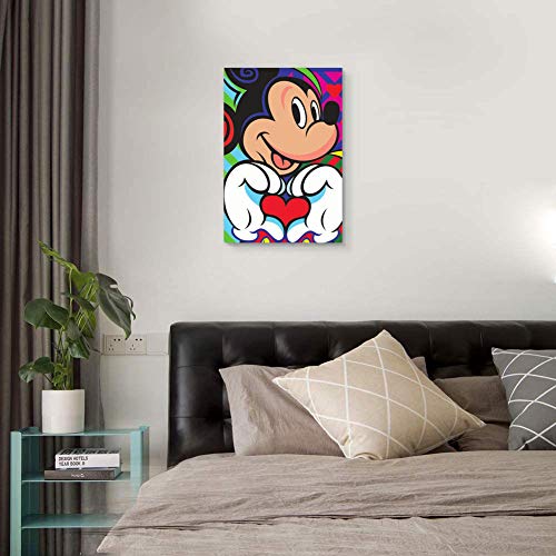 SSKJTC Lienzo decorativo moderno con marco y diseño de corazón de Mickey Mouse GestureModern Lienzo decorativo de pared de 45 x 24 cm