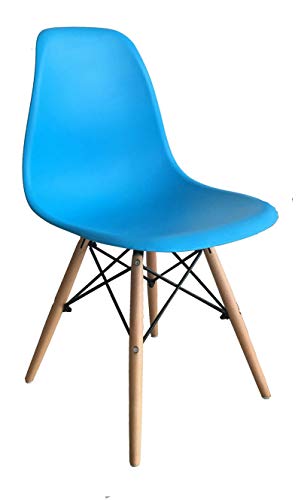 ST004 azul Silla patas madera y asiento PP azul estilo nórdico para comedor, cocina , balcón , terraza interior,habitación juvenil, dormitorio, hostelería. 1 unidad
