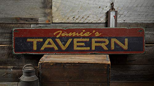 St234tyet Cartel de madera de taberna, personalizado propietario de bar camarero, regalo de nombre personalizado para el hogar, pub, salón, regalo rústico impreso vintage
