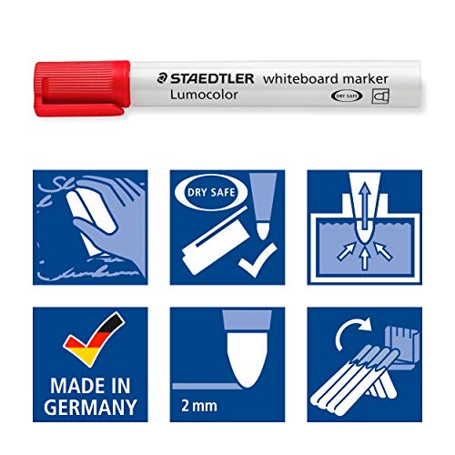 STAEDTLER 351WP8 Rotuladores para pizarra blanca Lumocolor, inodoro, secado rápido y recargable, paquete de 8 unidades, Multicolor