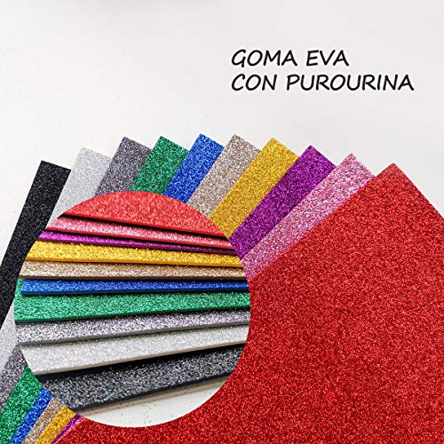 Starplast, Papel Goma Eva, Papel Foamy, Papel Decorativo, Pack de 10 Láminas, Purpurina, Liso, Aprox A3, 30x40cm, Hojas de Espuma EVA para Decorar y Manualidades, Etc. Colores Surtidos