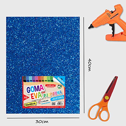 Starplast, Papel Goma Eva, Papel Foamy, Papel Decorativo, Pack de 10 Láminas, Purpurina, Liso, Aprox A3, 30x40cm, Hojas de Espuma EVA para Decorar y Manualidades, Etc. Colores Surtidos