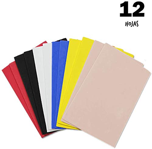 Starplast, Papel Goma Eva, Papel Foamy, Papel Decorativo, Pack de 12 Láminas, Liso, Aprox A4, 20 cm x 30 cm, Hojas de Espuma EVA Para Decorar, Diseñar y Manualidades, Etc. Colores Surtidos