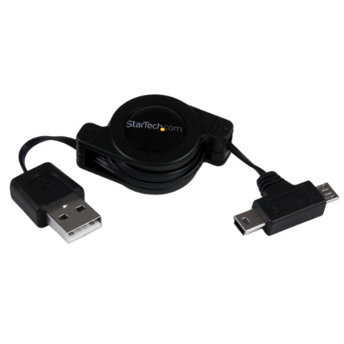 StarTech.com USBRETAUBMB - Cable Adaptador Retráctil de 76cm USB A Macho a Mini USB B y Micro USB B Macho - Combo