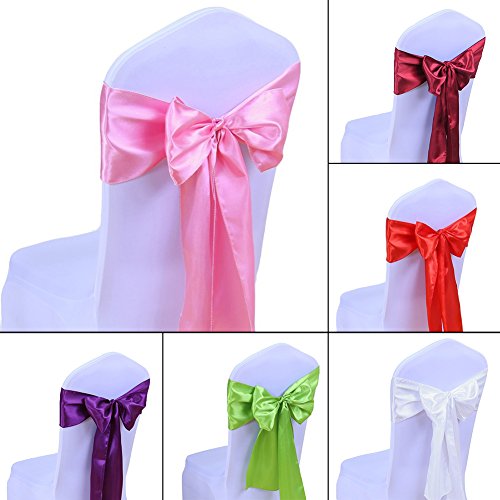 Steellwingsf Silla Cubierta Bowknot Sash para Banquetes de Boda Hotel Silla Retro decoración Raso Puertas Bowknot Seda Cinta