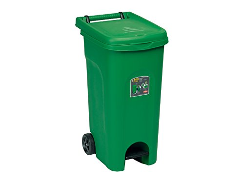 Stefanplast 6431 Cubo con Ruedas Urbano Eco con Pedal, Verde, 38 x 51 x 80 cm