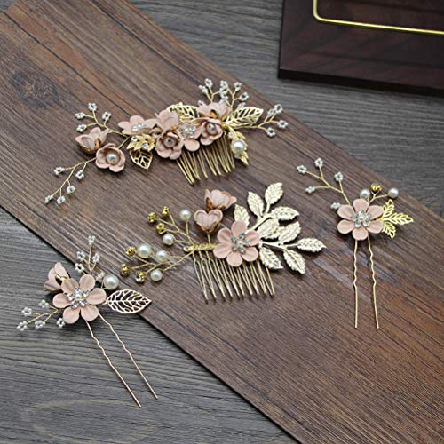 STOBOK 4pcs Pernos del Pelo de la Perla del Rhinestone del Peine del Pelo de la Boda para el Casco Nupcial de la Boda de Las Mujeres para Las Damas de Honor (Rosa)