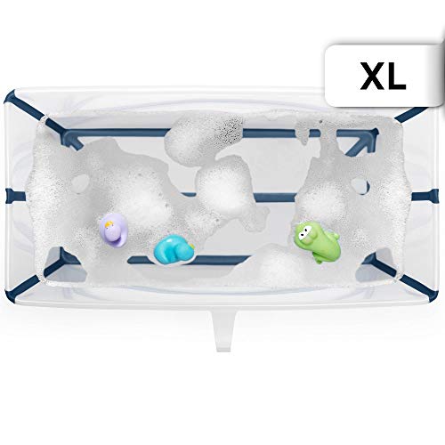 STOKKE® Flexi Bath® Extragrande - Bañera de bebé plegable para ducha │ Piscina portátil antideslizante para niños hasta los 6 años - Color: XL Transparent Blue