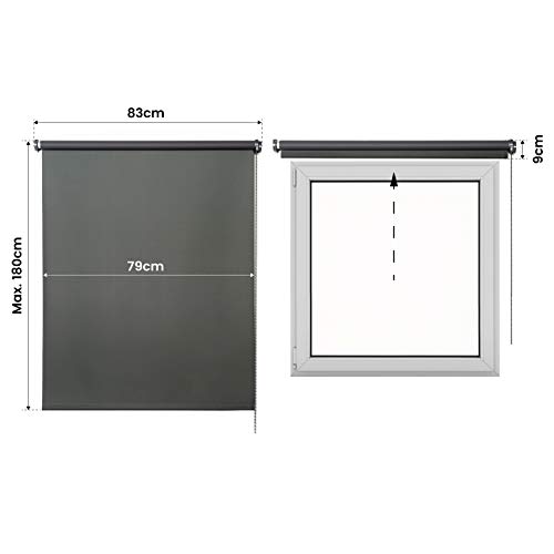 Stores Deco Estor Opaco, Estor Enrollable Blackout para Ventanas y Puertas (80 cm x 180 cm, Gris)