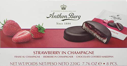 Strawberry in sparkling wine 984051 Chocolate con mazapán (41%) y relleno (25%) con fresas en un vivo brillante.