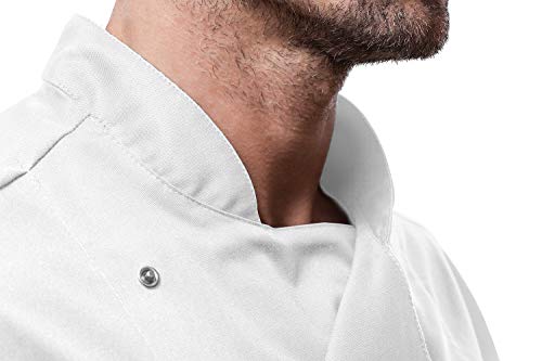 strongAnt® - Chaqueta de Chef para Hombre, Manga Larga con Botones de presión Ocultos Chaqueta de Panadero - Estilo Delgado, Corte Entallado - Hecho en EU - Blanco, L