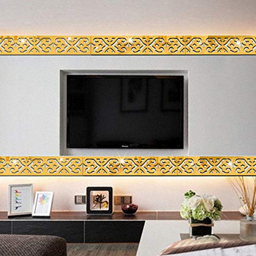 styleinside 10 Pcs Pegatinas de Pared de Espejo Cinturón Extraíble Calcomanías de Pared de Borde Arte Muro (Oro)