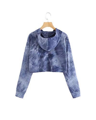 Sudadera de Manga Larga para Mujer Suéter con Capucha Cuello Redondo Tie-Dye Rainbow Pullover Tops Blusa Corta Camiseta con Capucha Suéter Flojo Corto Hoodie Jersey Suelta Túnica Azul L