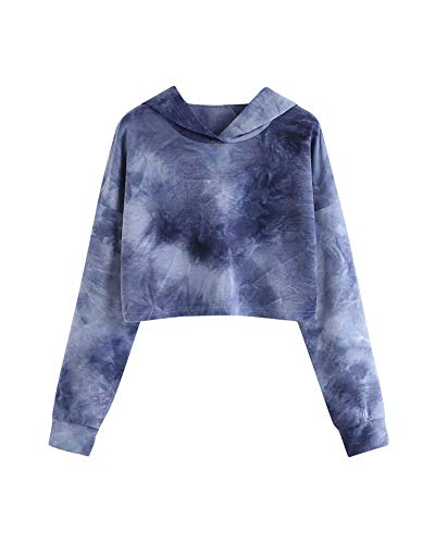 Sudadera de Manga Larga para Mujer Suéter con Capucha Cuello Redondo Tie-Dye Rainbow Pullover Tops Blusa Corta Camiseta con Capucha Suéter Flojo Corto Hoodie Jersey Suelta Túnica Azul L