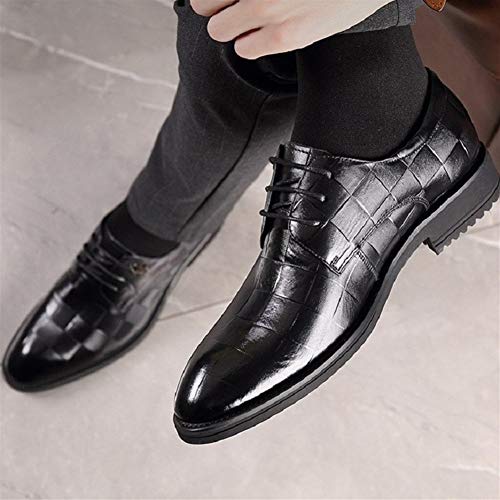 Suela de goma WoodenHeel superior de piel sintétic Oxford for los zapatos de los hombres de negocios con el Modelo de red formal de cuero genuino con cordones del bloque del talón punta redonda Anti S