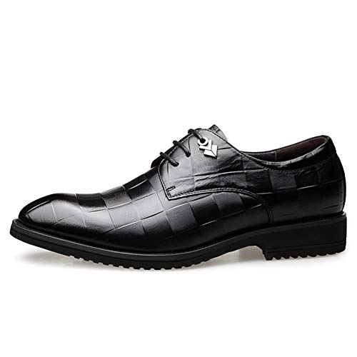 Suela de goma WoodenHeel superior de piel sintétic Oxford for los zapatos de los hombres de negocios con el Modelo de red formal de cuero genuino con cordones del bloque del talón punta redonda Anti S