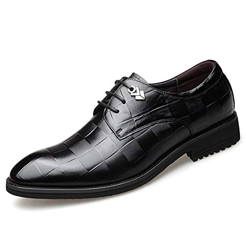 Suela de goma WoodenHeel superior de piel sintétic Oxford for los zapatos de los hombres de negocios con el Modelo de red formal de cuero genuino con cordones del bloque del talón punta redonda Anti S