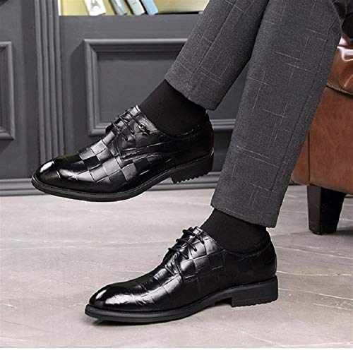 Suela de goma WoodenHeel superior de piel sintétic Oxford for los zapatos de los hombres de negocios con el Modelo de red formal de cuero genuino con cordones del bloque del talón punta redonda Anti S