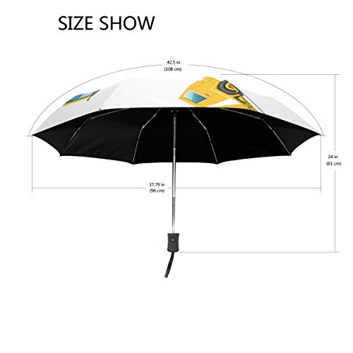 SUHETI Paraguas automático de Apertura/Cierre,Estilo de Dibujos Animados Maquinaria Pesada Camión Grúa Excavadora Mezclador Tractor Construcción,Paraguas pequeño Plegable a Prueba de Viento