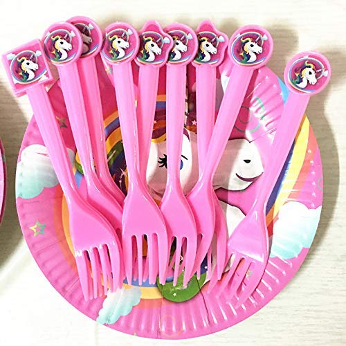 Suministros de Decoraciones de Fiesta de Unicornio -WENTS 10 personas Rosa Desechable Plato Servilletas Taza Paja Mantel para Niños Niña Boda Accesorio de Decoración de Fiesta de Cumpleaños 81 Piezas