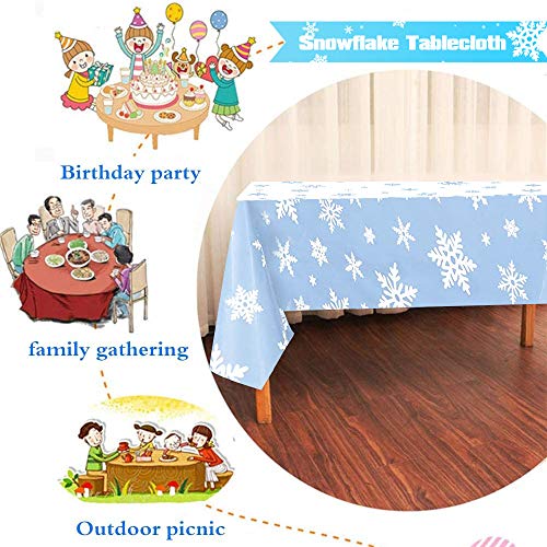 Suministros Fiesta Frozen, Fondo Decoración Cumpleaños Tema Winter Wonderland con Cortina Flecos Plateados, Banderines Copo Nieve y Mantel Copo Nieve para Cumpleaños Niños, Fiesta Bienvenida Al Bebé