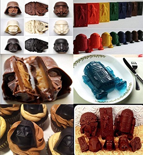 Sunerly Moldes de silicona para bandeja de hielo en forma de personaje de Star Wars, ideal para chocolate, cubitos de hielo, bandejas, gelatina, dulces, postres, jabón para hornear y hacer velas