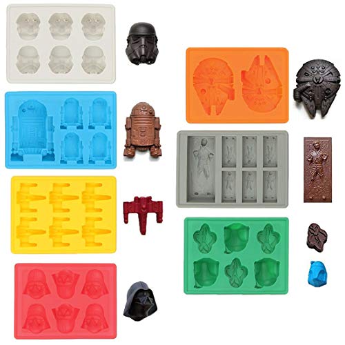 Sunerly Moldes de silicona para bandeja de hielo en forma de personaje de Star Wars, ideal para chocolate, cubitos de hielo, bandejas, gelatina, dulces, postres, jabón para hornear y hacer velas