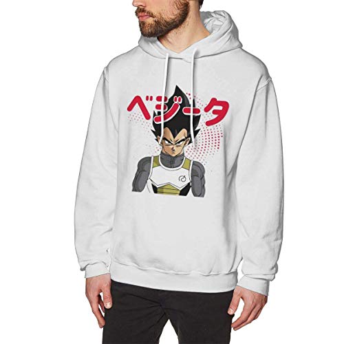 Super Goku Letras japonesas Dragon Ball Sudaderas con Capucha para Hombre Sudadera de Manga Larga con Cuello Redondo Blanco