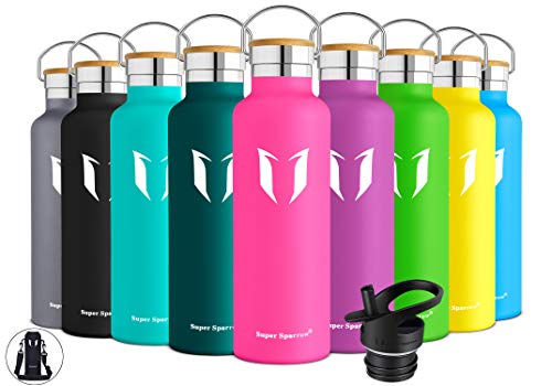 Super Sparrow Botella de Agua aislada al vacío de Acero Inoxidable, diseño de Pared Doble, Boca estándar - 750ml - Eco Friendly & BPA Gratis - para Correr, Gimnasio, Yoga, Ciclismo