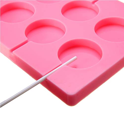 Supercat Molde de Paleta de Silicona Bandejas Redondas Jalea de Caramelo Cubo de Hielo Galletas de Chocolate Molde para Hornear de Paleta + 100 palitos de rosalor Rosa (Pink)