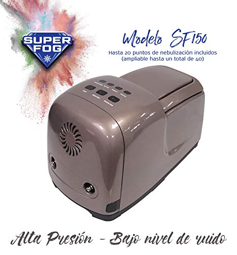 SUPERFOG Kit de nebulización con 20 Puntos de enfriamiento. Refrigeración por Agua pulverizada. Neblina refrescante para Patios, terrazas y áreas Exteriores Desde 5 hasta 50 Metros Cuadrados.