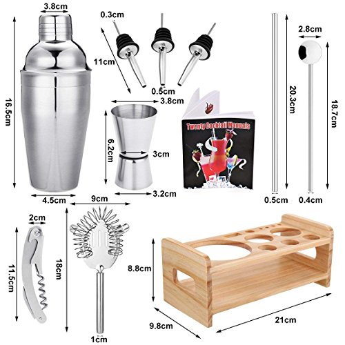 SUPERSUN 14 Piezas Set para Hacer Cócteles, Coctelera de Acero Inoxidable 550ml, Kit de Cóctel Conjunto de Cócteles de Barware, Bartender Set, Kit de Barman, Accesorios para el Hogar