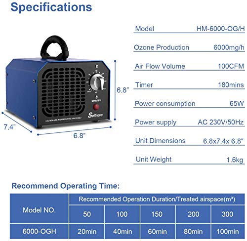 supportMe Generador de Ozono Profesional, 6,000mg/h Ozono Coche Ozono Purificador de Aire Maquina de ozono para Hogar, Cocina, Oficina, Autos y Mascotas