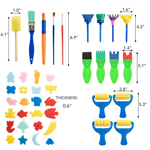 Surplex 42 Piezas Niños Temprano Aprendizaje Esponja Pintura Cepillos Kit, para Niños Pintura DIY Artesanías, Incluye Pinceles de Esponja, Craft Pinceles y Delantal Impermeable con 3 Bolsillos