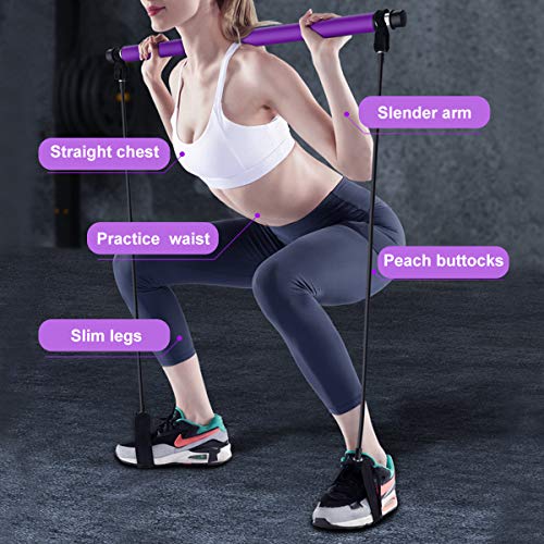 Surplex Kit de Barra de Pilates portátil con Banda de Resistencia, Bodybuilding Yoga Pilates Stick con Foot Loop, Core Strength Fitness Gym para Terapia Física, Estiramiento, Esculpido, Torsión