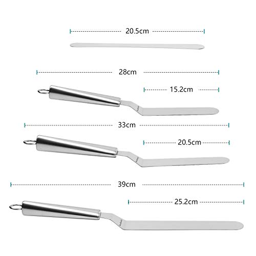 Svebake - Juego de espátulas en ángulo para Tartas (3 Unidades, Acero Inoxidable, Incluye 1 espátula, 1 Cuchillo para Pastel y 1 Cuchillo para Tartas)